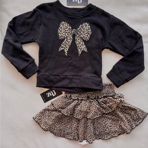 NWT FBZ Flowers By Zoe Girls Leopard Print Bow Sweatshirt & Skirt Outfit 6x $125